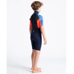 C-Skins Element 3/2mm Junior Shorty Wetsuit Slate Navy Flo Red - JL -Sports Surfing Shop cel32shjsnfrbltdquarter3 66850